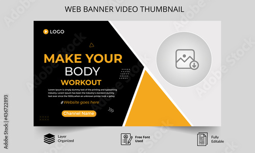 Fitness gym training thumbnail design for any videos. Fitness gym customizable video thumbnail and web banner .Editable Video cover photo template for Any social  media.and Video Promoti Tutorials.