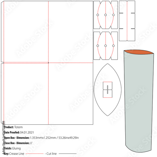 Totem POS Floor Display packaging design template gluing die cut - vector
