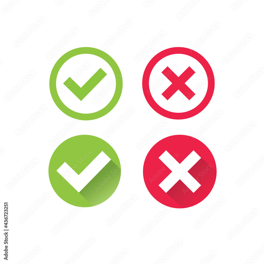 Modern green and red check mark icons. Modern green and red check mark icons.