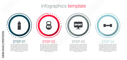 Set Fitness shaker, Kettlebell, Location gym and Dumbbell. Business infographic template. Vector