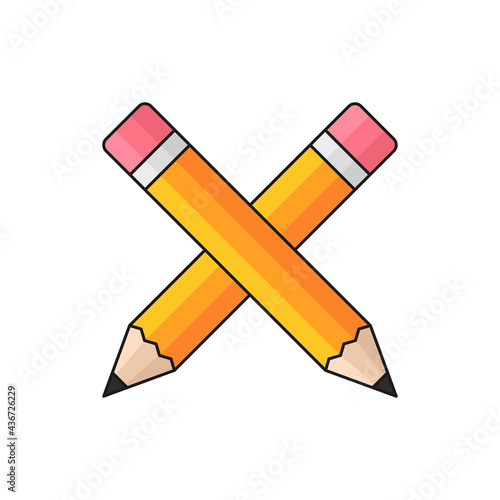 Two crossed pencils isolated on a white background. The concept of writing, drawing and studying. Vector illustration