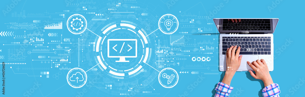 Web development concept with person using a laptop Web development concept with person using a laptop