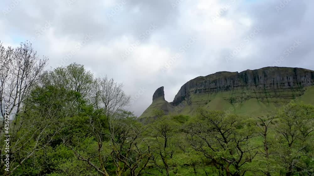 Aerial view of rock formation located in county Leitrim, Ireland called Eagles Rock