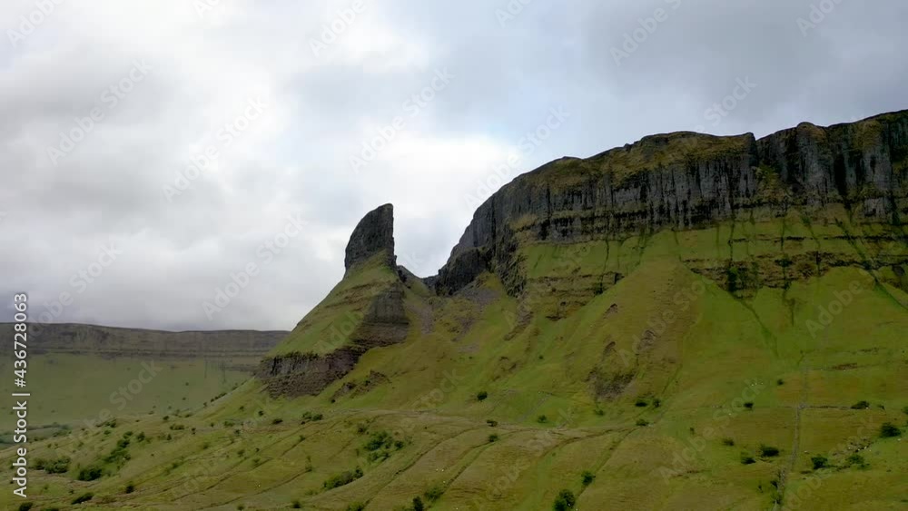 Aerial view of rock formation located in county Leitrim, Ireland called Eagles Rock