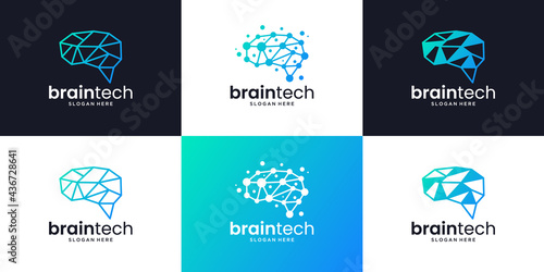Set of brain connection logo design. Creative smart brain technology logo collection.