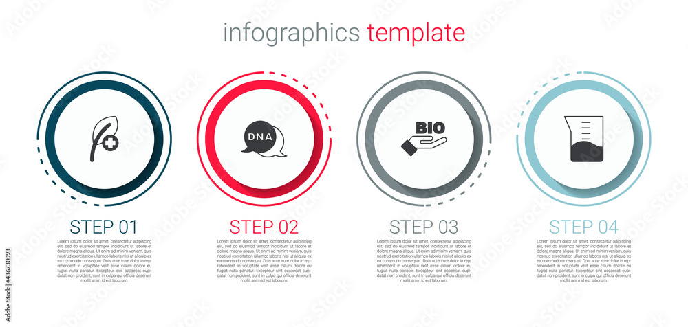 Set Leaf or leaves, DNA symbol, Bio healthy food and Laboratory glassware beaker. Business infographic template. Vector Set Leaf or leaves, DNA symbol, Bio healthy food and Laboratory glassware beaker. Business infographic template. Vector