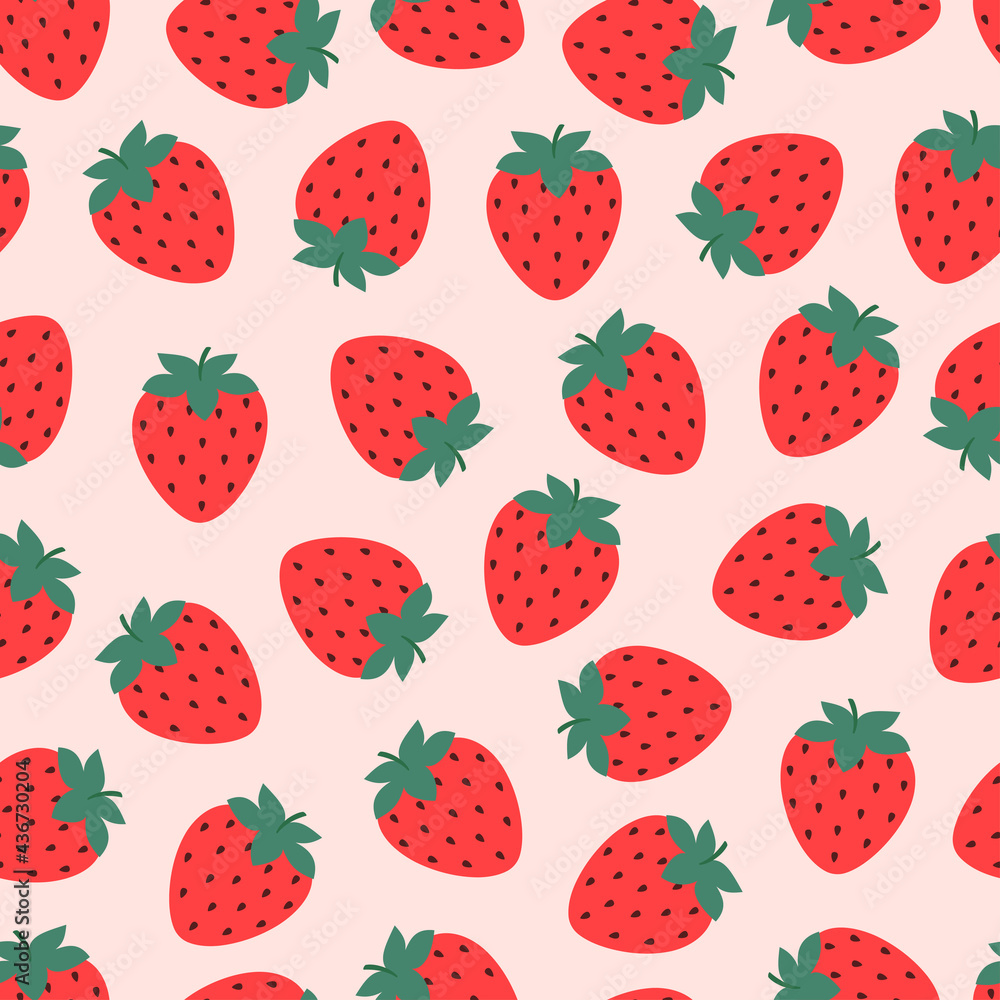 seamless pattern with cartoon strawberry on pink