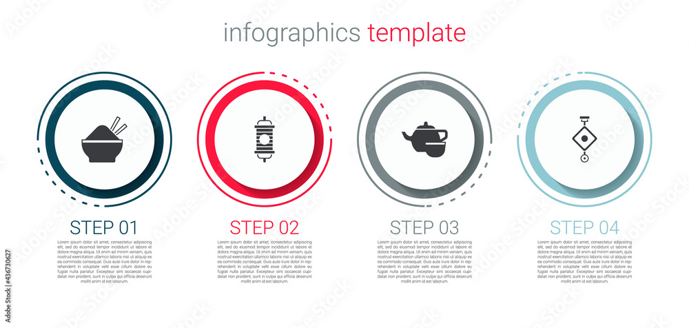 Set Rice in bowl with chopstick, Chinese paper lantern, tea ceremony and . Business infographic template. Vector Set Rice in bowl with chopstick, Chinese paper lantern, tea ceremony and . Business infographic template. Vector