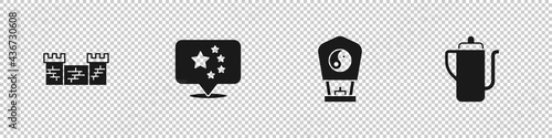 Set Great wall of China, flag, Chinese paper lantern and tea ceremony icon. Vector