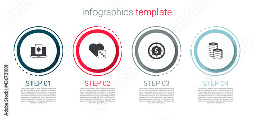 Set Online poker table game, Game dice, Casino chips and . Business infographic template. Vector