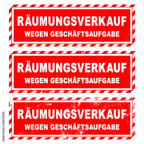 snvi25 SetNewVectorIllustration snvi - 3 set sale banner . Räumungsverkauf wegen Geschäftsaufgabe . filled and grunge version - simple flat transparent vector illustration . AI10 / EPS10 . g10583