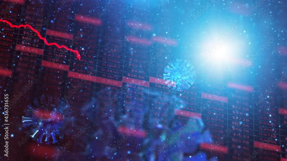 Collapse business graphs data with corona viruses copy space animation background. Collapse business graphs data with corona viruses copy space animation background.