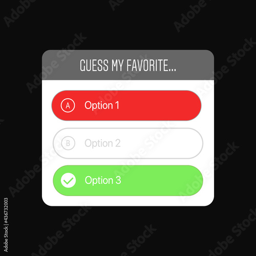 Wrong Answer in Quiz Option Sticker. Guess my Favorite. Social Media Sticker. Vector illustration