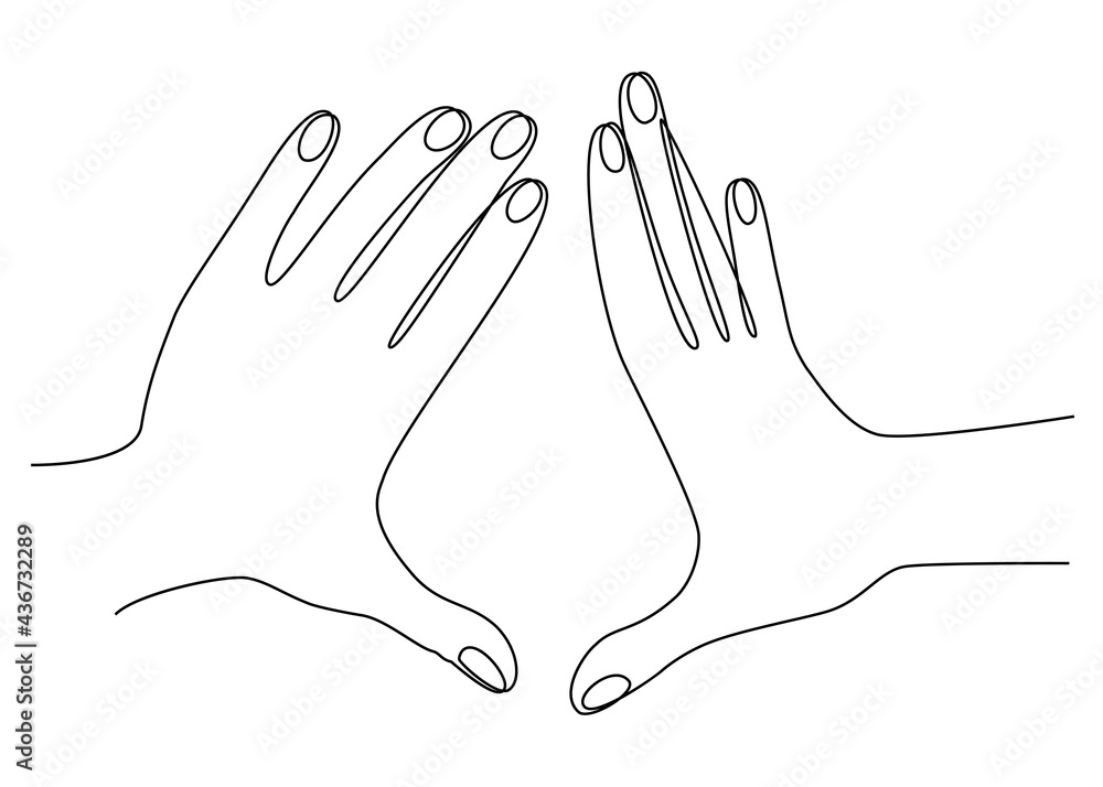 Obraz premium Silhouettes of human hands, applause, in a modern one line style. Continuous line drawing, aesthetic outline for home decor, posters, wall art, stickers, logo. Vector illustration.