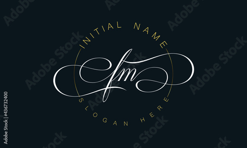 FM/MF cursive letter stylish luxury logo in golden and white color, FM/MF letter logo design, FM/MF business abstract vector logo monogram template with thumbnails.                                    