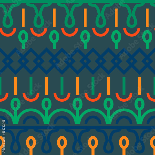 Vector graphics-beautiful vector geometric seamless ethnic pattern on a dark background of trendy colors summer 2021