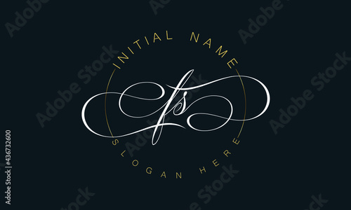 FS/SF cursive letter stylish luxury logo in golden and white color, FS/SF letter logo design, FS/SF business abstract vector logo monogram template with thumbnails.                                    