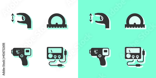 Set Multimeter, voltmeter, Approximate measurements, Digital thermometer and Protractor icon. Vector