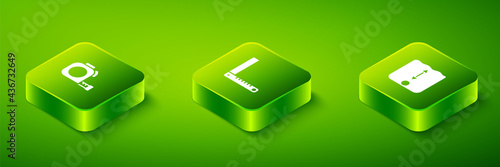 Set Isometric Corner ruler, Depth measurement and Roulette construction icon. Vector