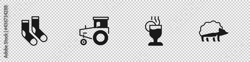 Set Socks, Tractor, Mulled wine and Hedgehog icon. Vector