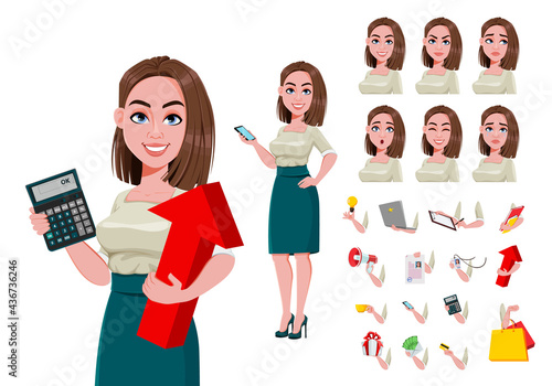 Young successful business woman creation set