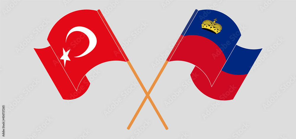 Crossed flags of Turkey and Liechtenstein. Official colors. Correct proportion Crossed flags of Turkey and Liechtenstein. Official colors. Correct proportion
