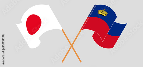 Crossed flags of Japan and Liechtenstein. Official colors. Correct proportion