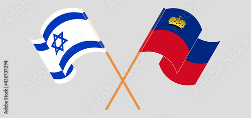 Crossed flags of Israel and Liechtenstein. Official colors. Correct proportion