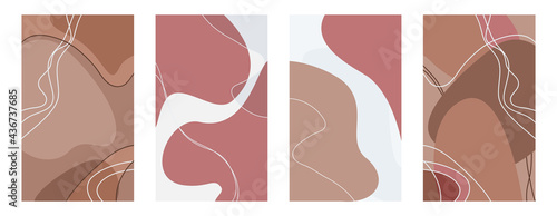 Abstract background. Set. Beige, pink, white, flesh colors. Smooth lines. Uneven spots. Vector illustration. Covers. Eps 10.
