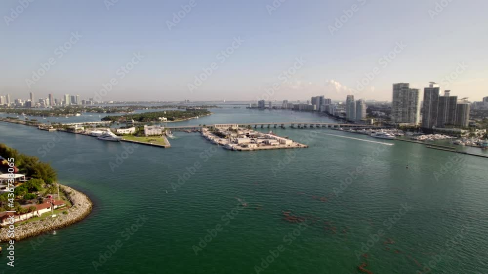 Aerial video Miami Beach scene with islands and bridges on the bay Aerial video Miami Beach scene with islands and bridges on the bay