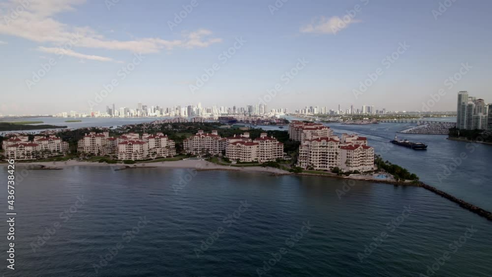 Aerial pull out reveal Miami Beach Fisher Island 5k Aerial pull out reveal Miami Beach Fisher Island 5k