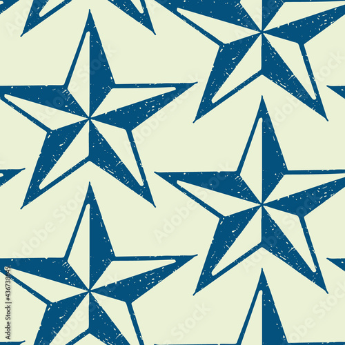 Coastal five pointed star sea seamless pattern. Marine 2 tone printed background for interior textiles and modern trendy maritime fashion. Travel navy seafare vector allover design.

