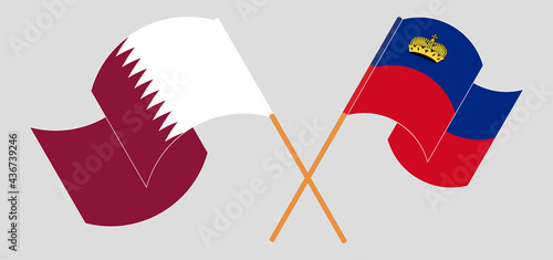 Crossed flags of Qatar and Liechtenstein. Official colors. Correct proportion