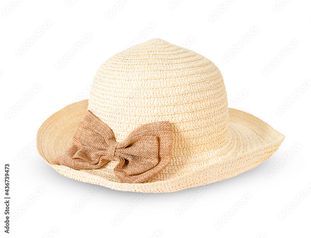 straw hat with bow isolated on white background straw hat with bow isolated on white background
