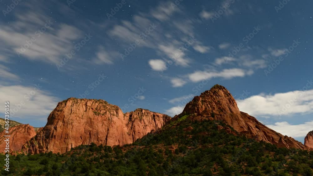 Kolob Canyon Astrophotography Night Timelapse Video, Zion National Park, Moonlight Kolob Canyon Astrophotography Night Timelapse Video, Zion National Park, Moonlight