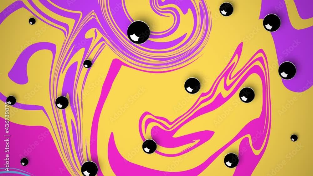 Colorful bright background design with black spheres in 4k video. Colorful bright background design with black spheres in 4k video.