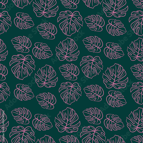 Seamless pattern with monstera leaves. Vector illustration