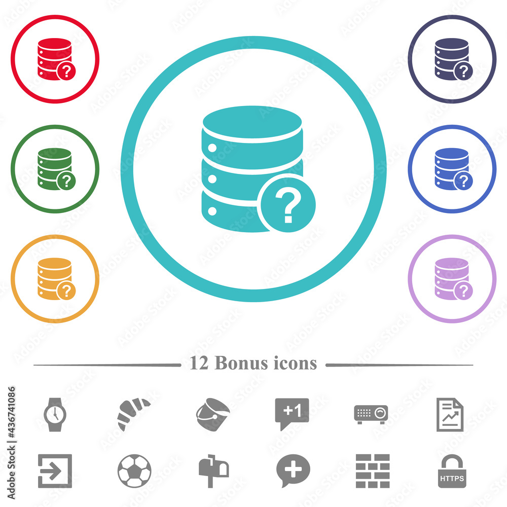 Database query flat color icons in circle shape outlines Database query flat color icons in circle shape outlines