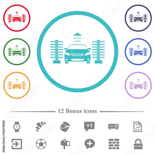 Car washing flat color icons in circle shape outlines