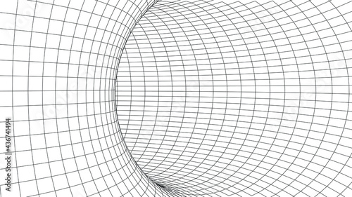 Tunnel or wormhole. Digital 3d wireframe tunnel. 3D tunnel grid. Background abstract vector image