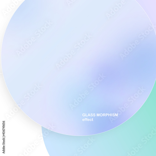 Modern background with glass morphism vector effect. Transparent glass card design. Glassmorphism trend style. Abstract banner with colored, white circles with blur and shadows. Vector illustration