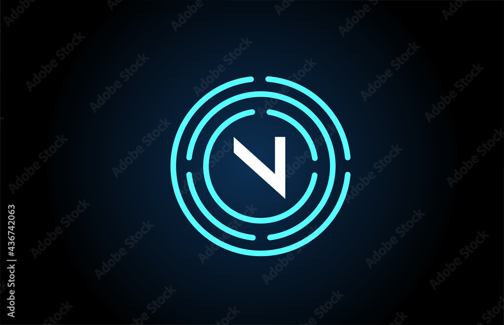 N white letter icon design with blue circles. Alphabet logo design. Branding for products and company N white letter icon design with blue circles. Alphabet logo design. Branding for products and company