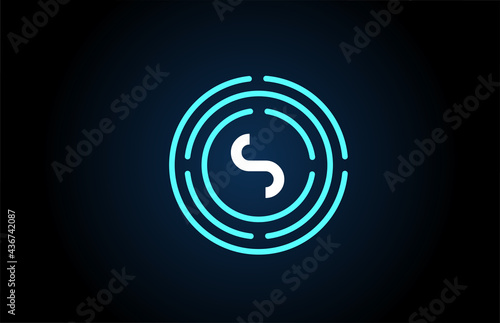 S white letter icon design with blue circles. Alphabet logo design. Branding for products and company