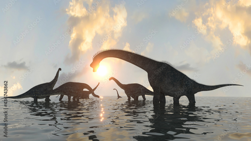 Obraz premium dinosaurs at sunset render 3d