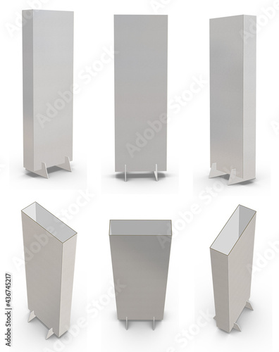 3D rendering - High resolution image white Totem Displays box template isolated on white background, high quality details of cardboard