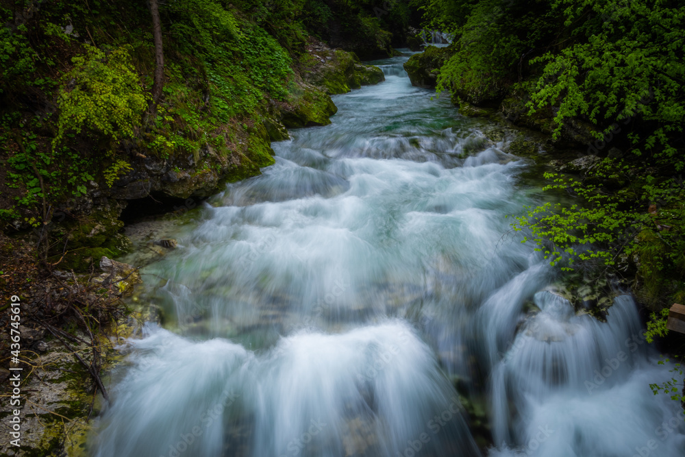 Long exposure photo of water flowing in Slovenian gorge Long exposure photo of water flowing in Slovenian gorge