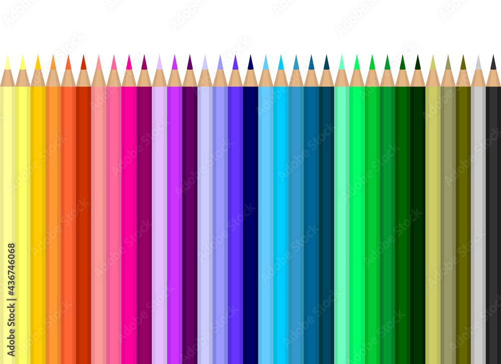An illustration of a large set of long, sharpened and colored pencils. An illustration of a large set of long, sharpened and colored pencils.