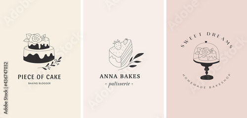 Simple and elegant homemade bakery logo collection. Hand drawn modern style logos, pastry and bread shop vector and label design