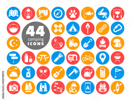 Camping, Hiking and Outdoor Activities icons set