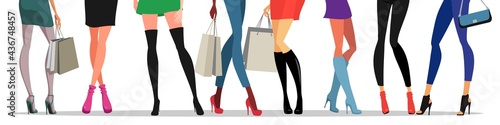 Vector image of silhouettes of modern female legs in beautiful and stylish shoes.